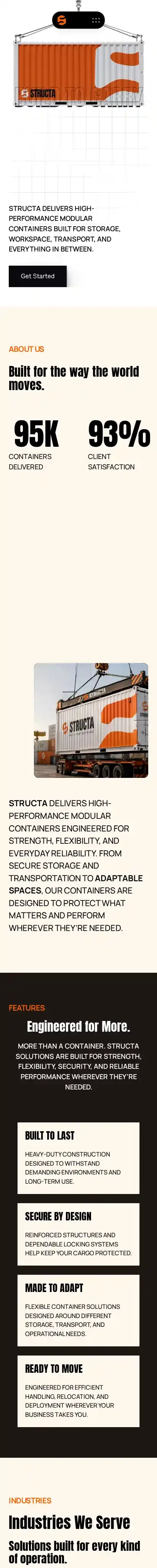 Structa — Container home page on mobile