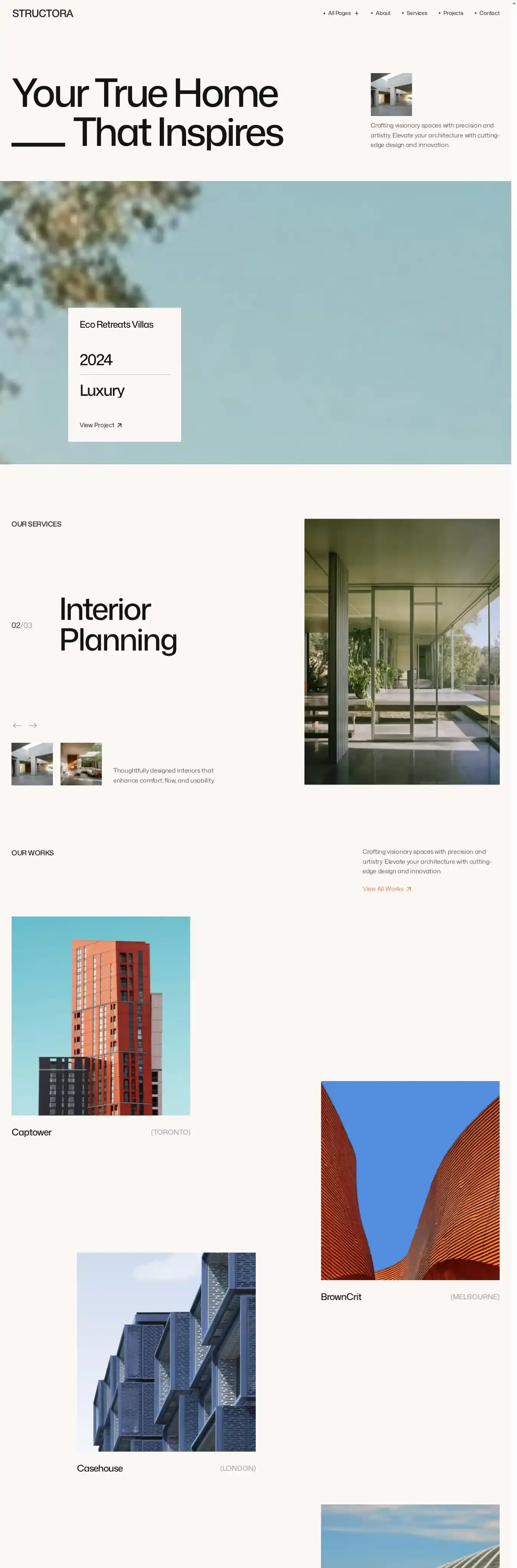 Structora home page on desktop
