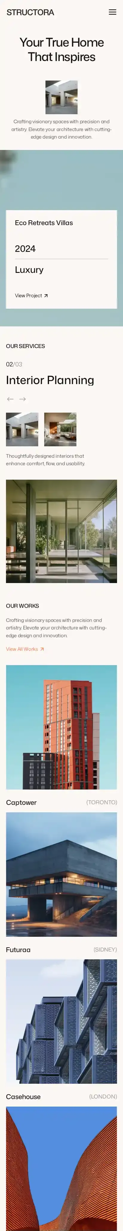 Structora home page on mobile
