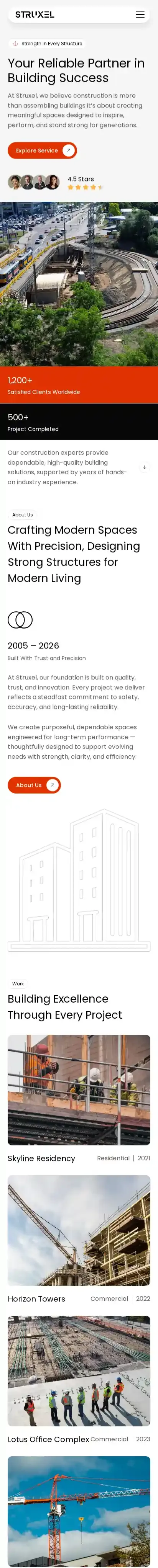 Struxel home page on mobile