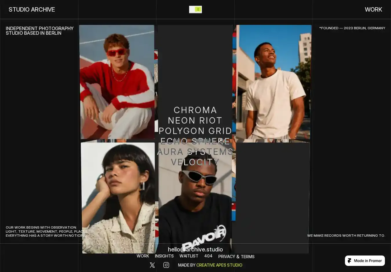 Studio Archive home page on desktop