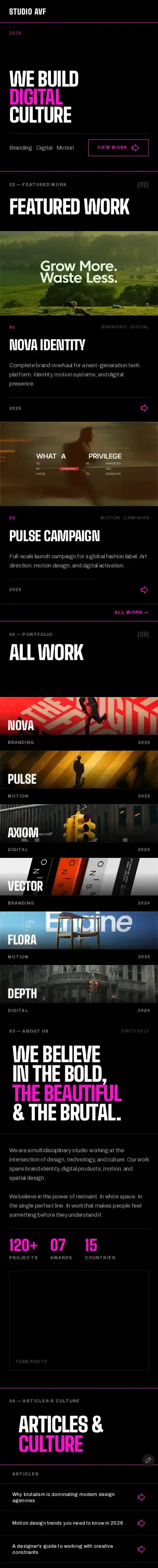 STUDIO AVF home page on mobile