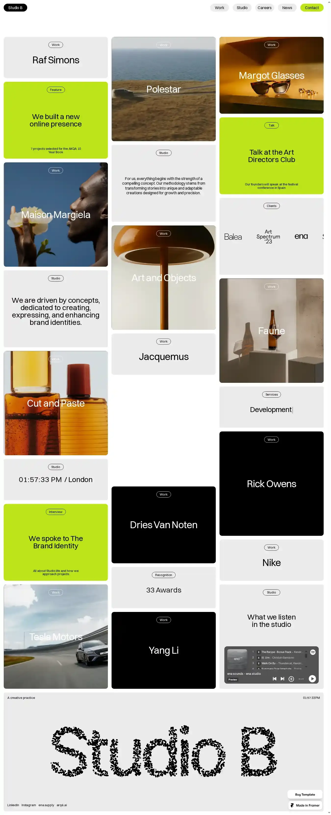Studio B home page on desktop