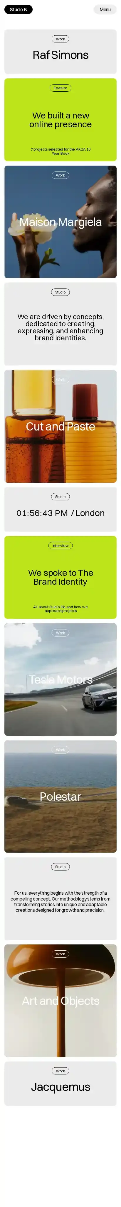 Studio B home page on mobile