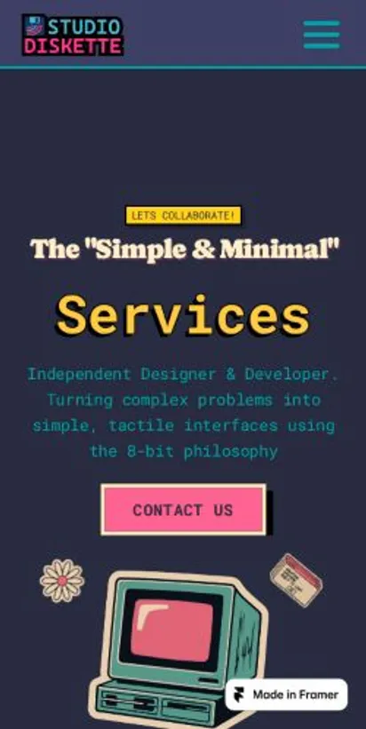 Studio Diskette home page on mobile