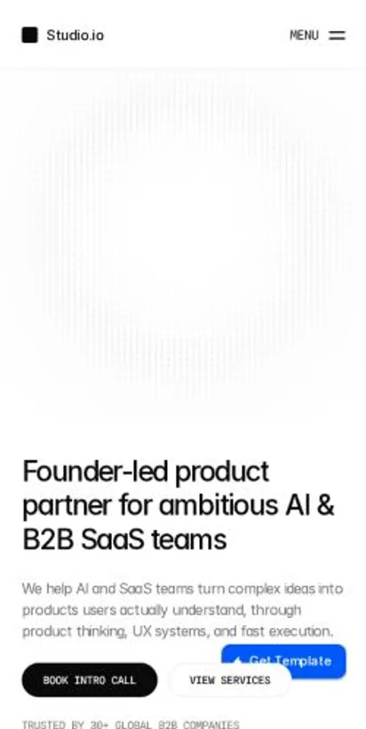 Studio io home page on mobile