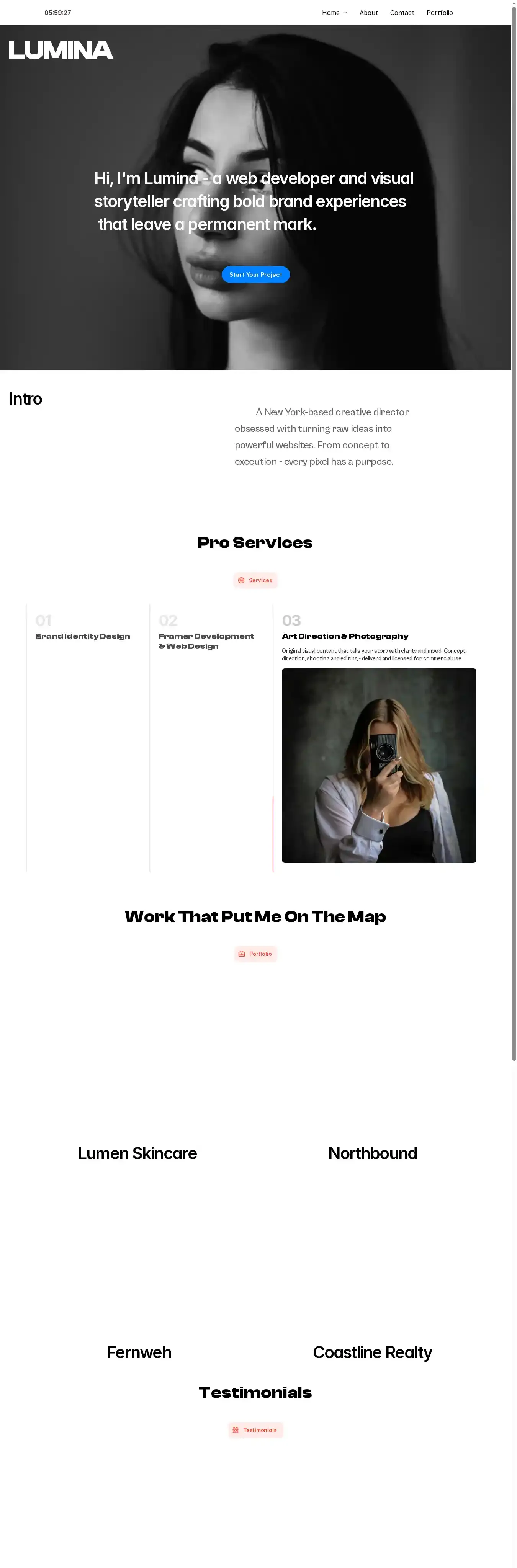 Studio Lumina home page on desktop