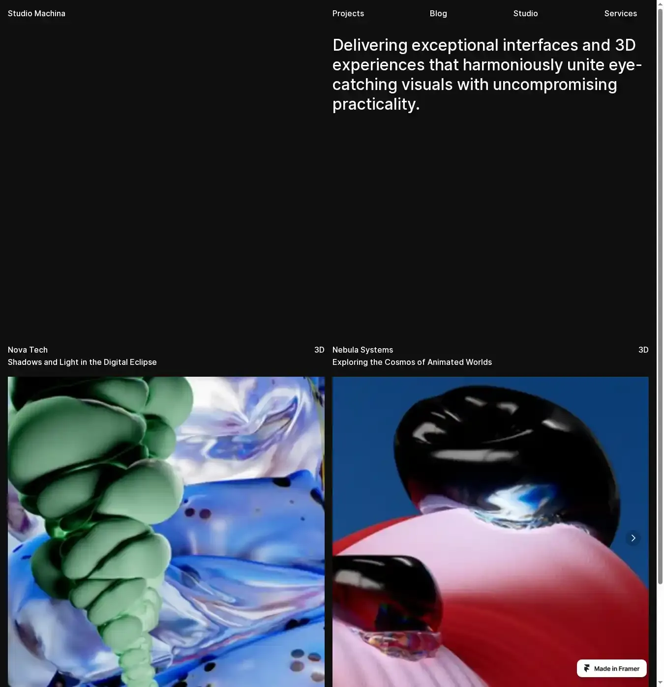 StudioMachina home page on desktop