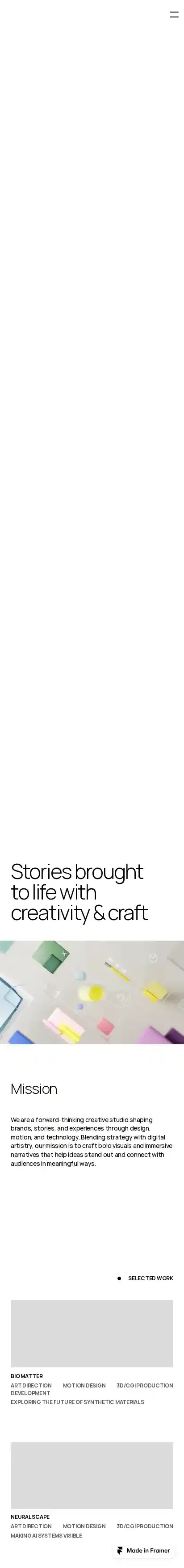 Studio Oro home page on mobile