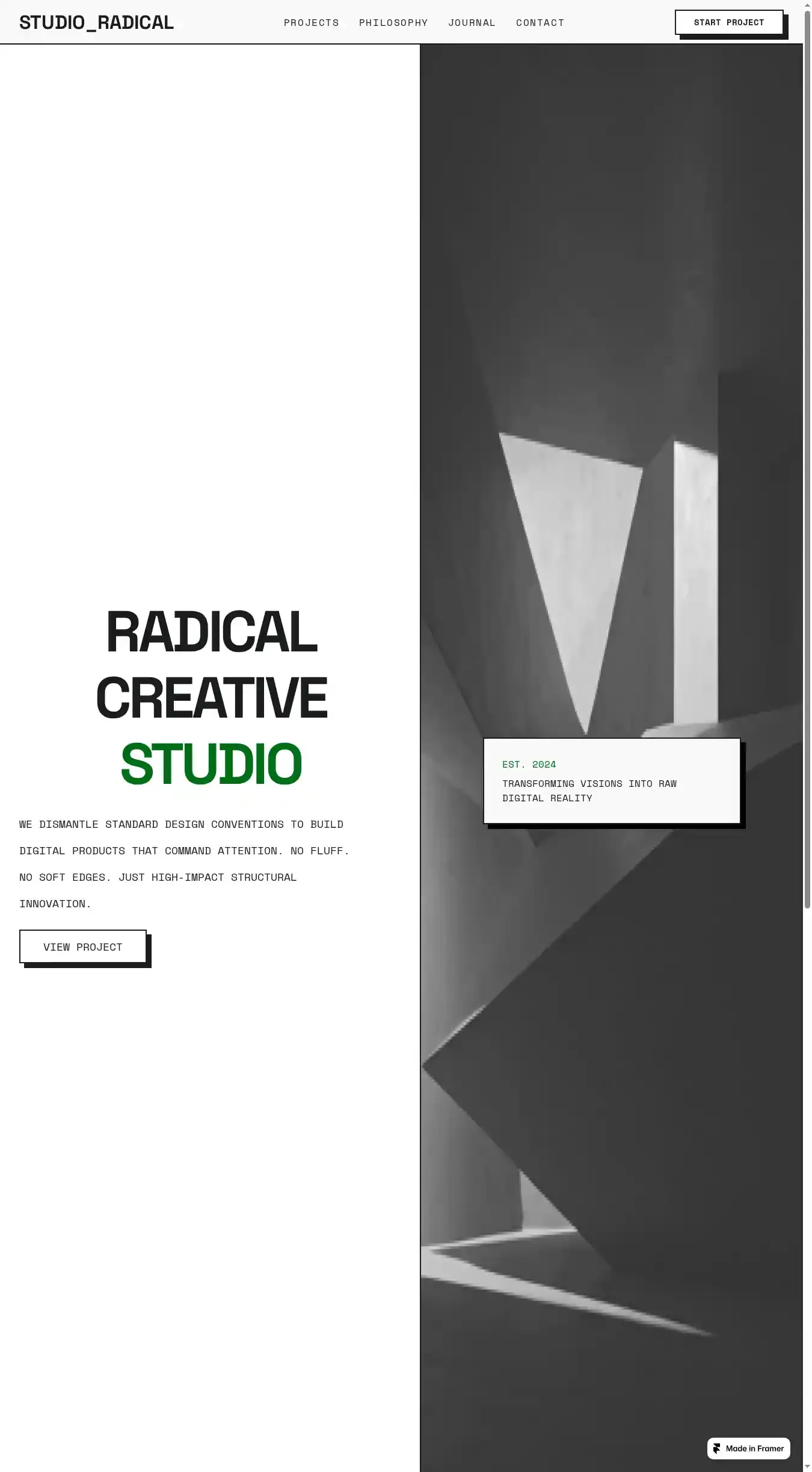 STUDIO RADICAL home page on desktop