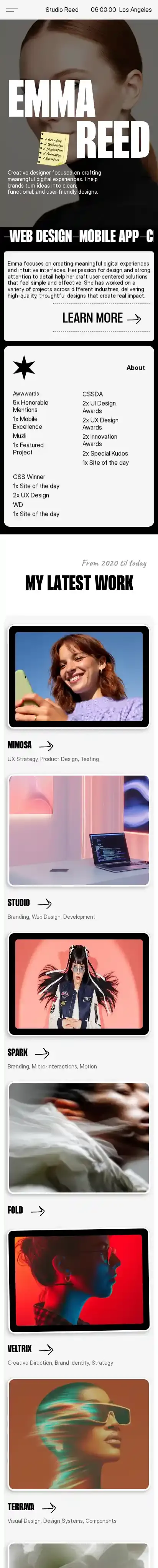 Studio Reed home page on mobile
