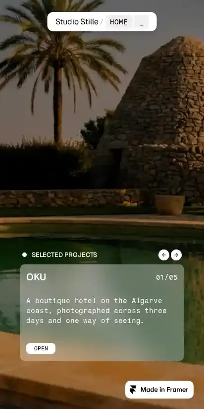 Studio Stille home page on mobile