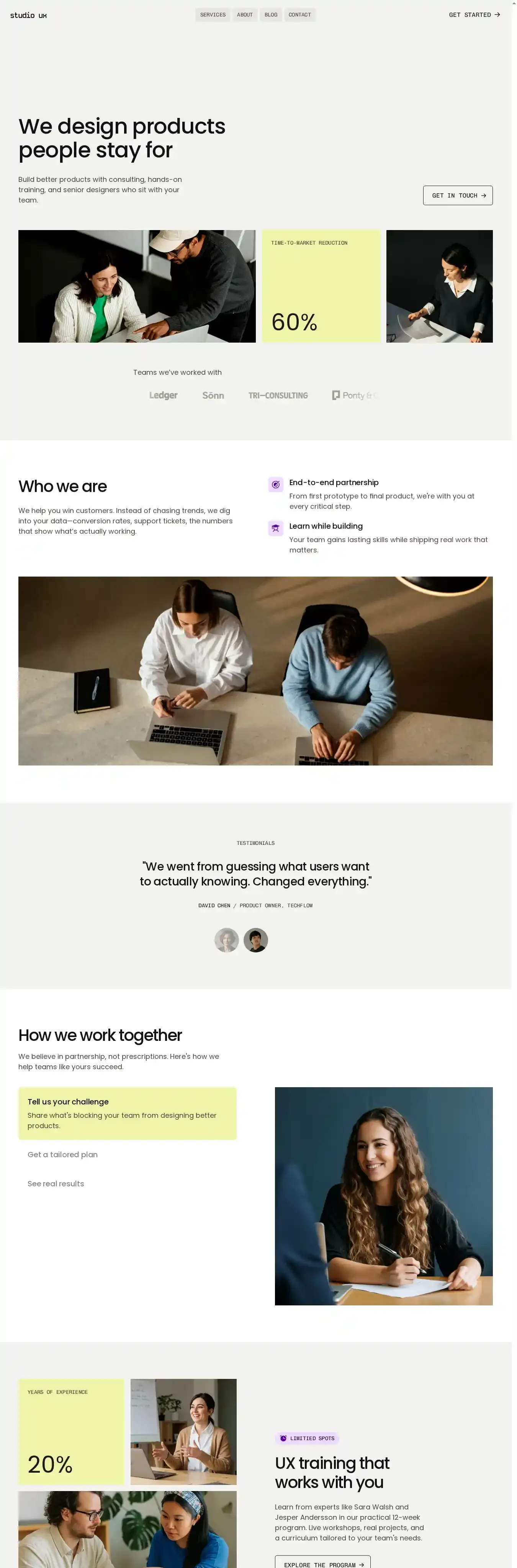Studio UX home page on desktop