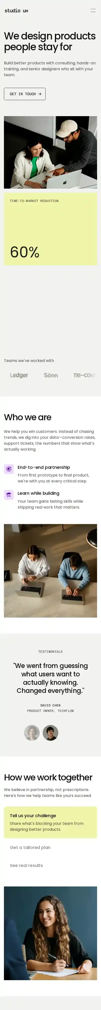 Studio UX home page on mobile