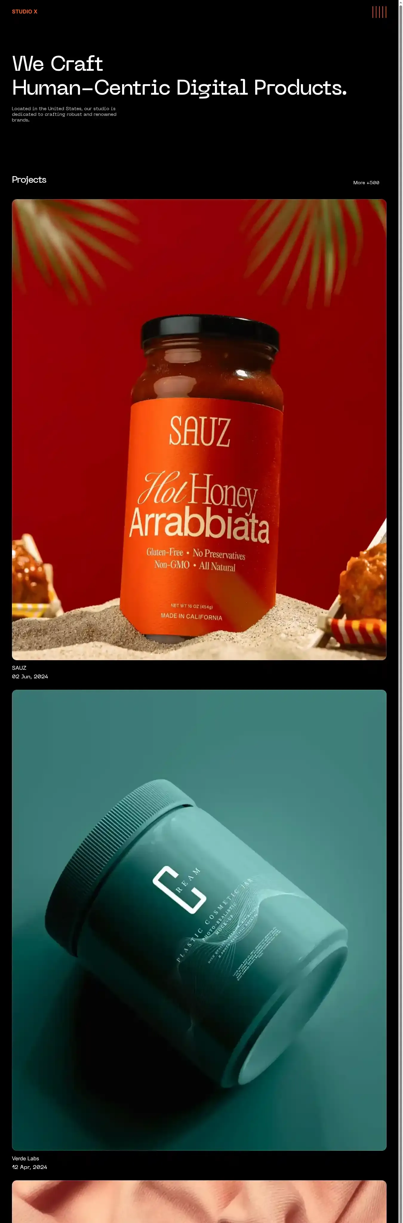 Studio X home page on desktop
