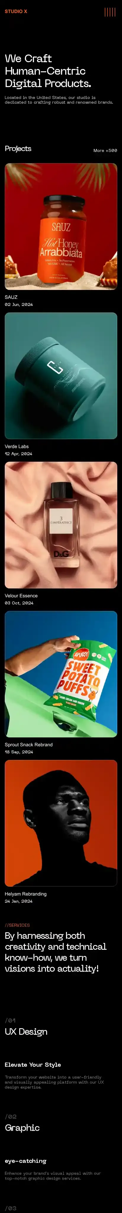 Studio X home page on mobile