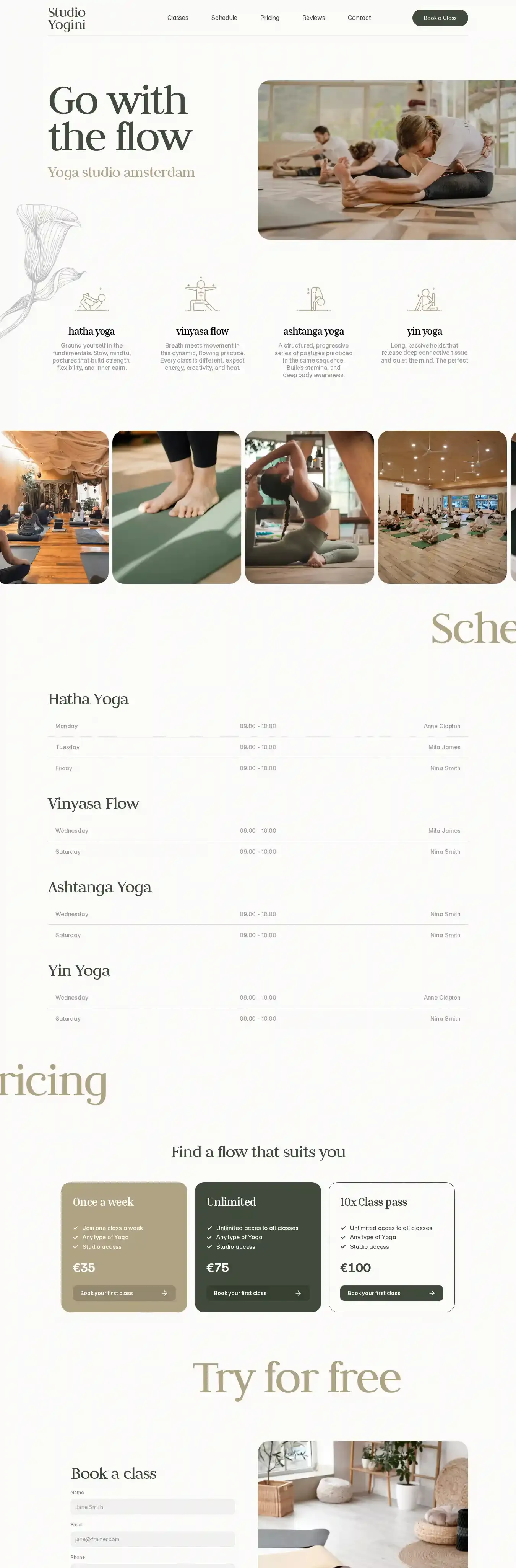 Studio Yogini Yoga home page on desktop