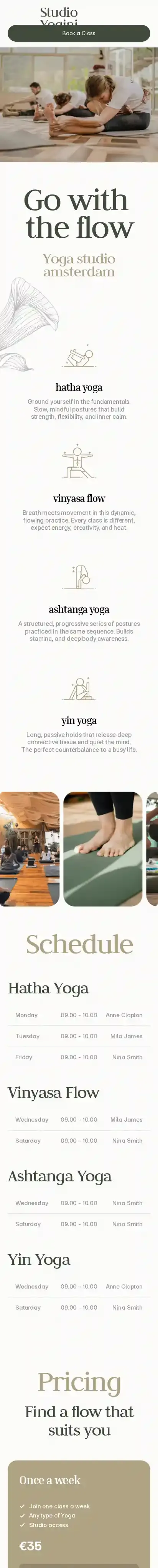 Studio Yogini Yoga home page on mobile
