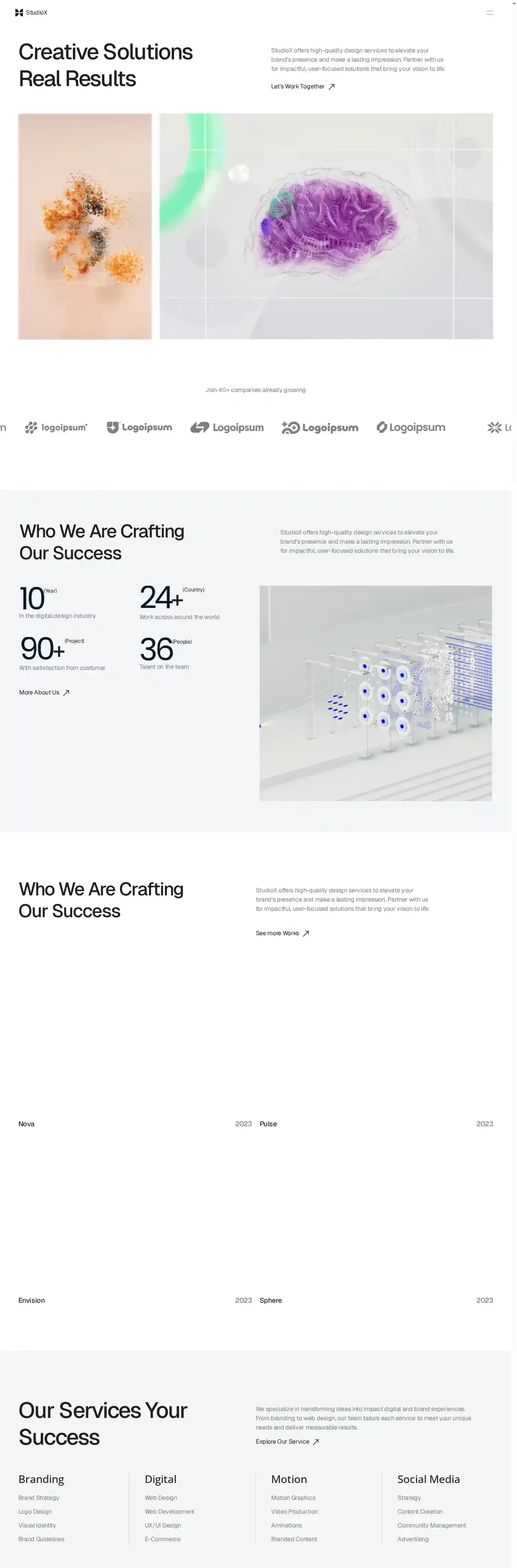 Studio home page on desktop