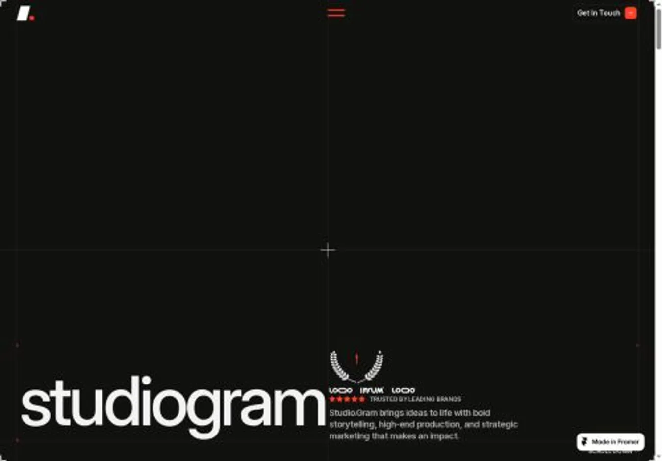 Studiogram home page on desktop