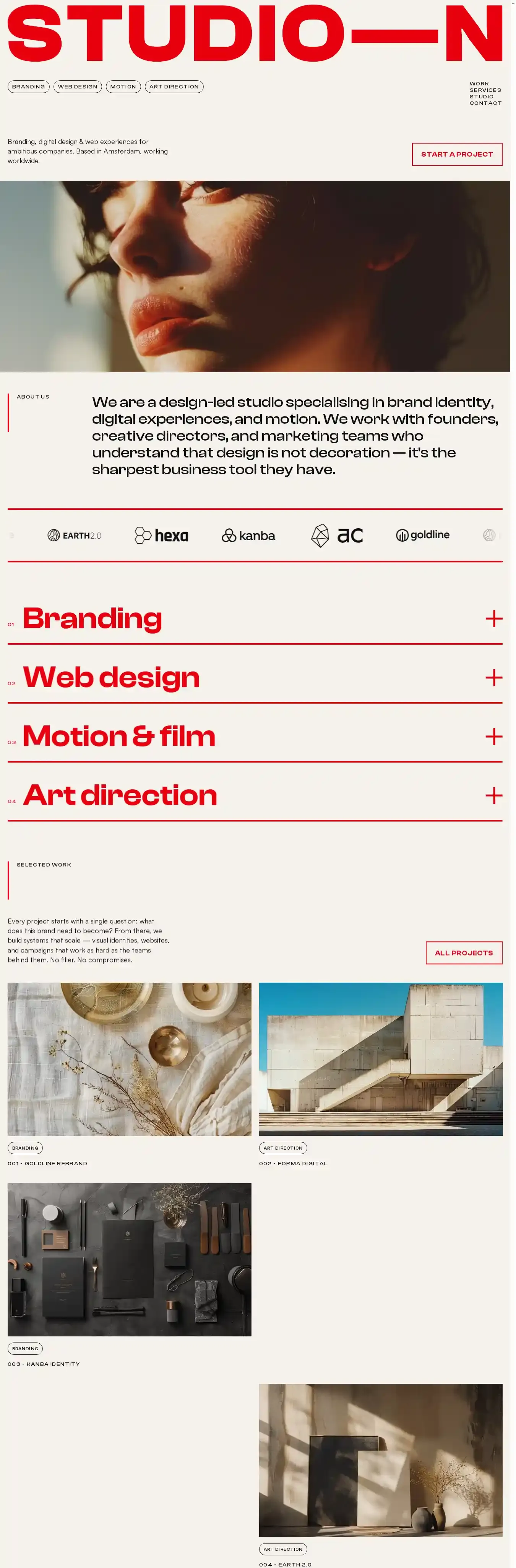 Studio—N home page on desktop