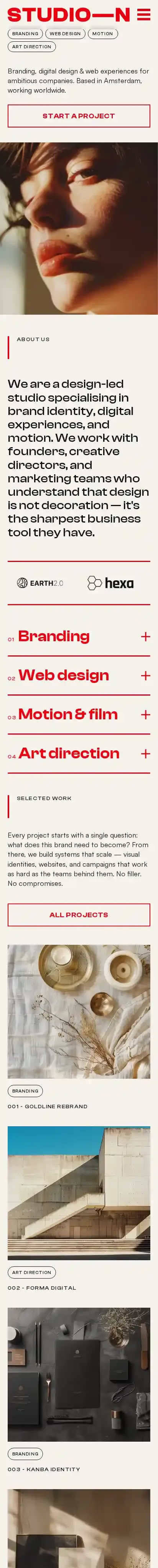 Studio—N home page on mobile