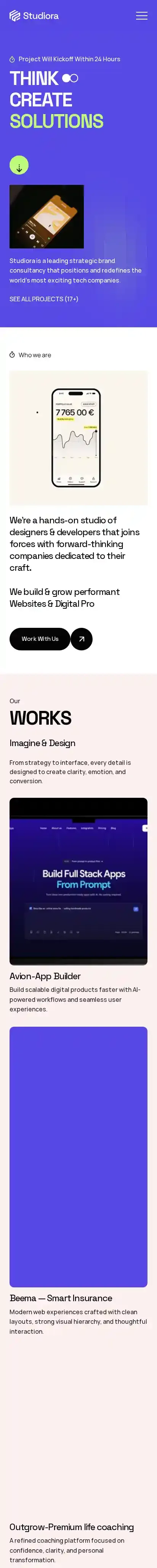Studiora home page on mobile