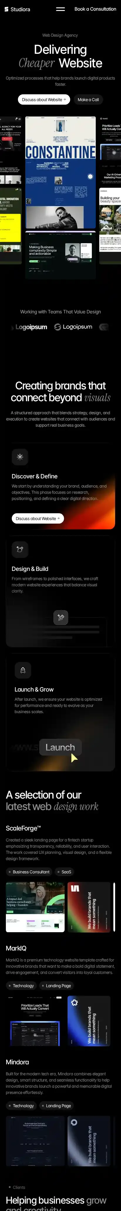 Studioraa home page on mobile