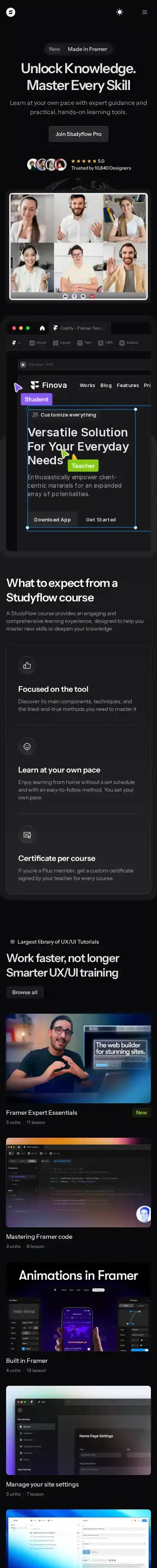 Studyflow home page on mobile