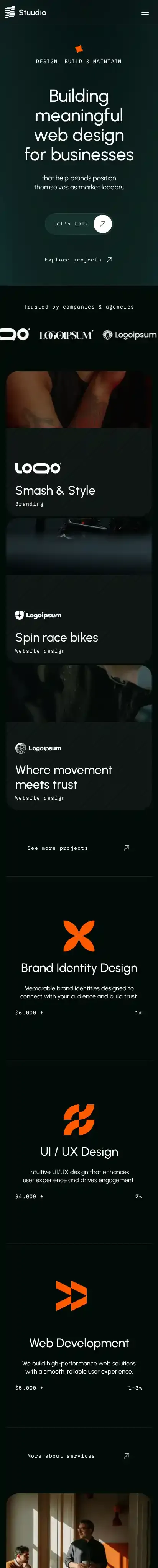 Stuudio home page on mobile