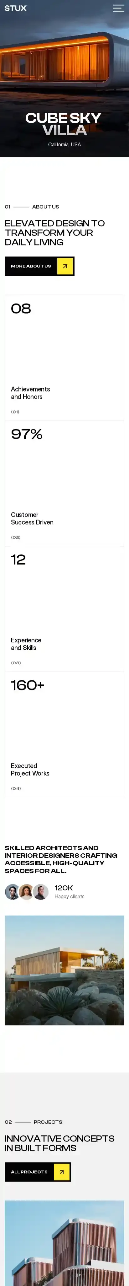 Stux home page on mobile