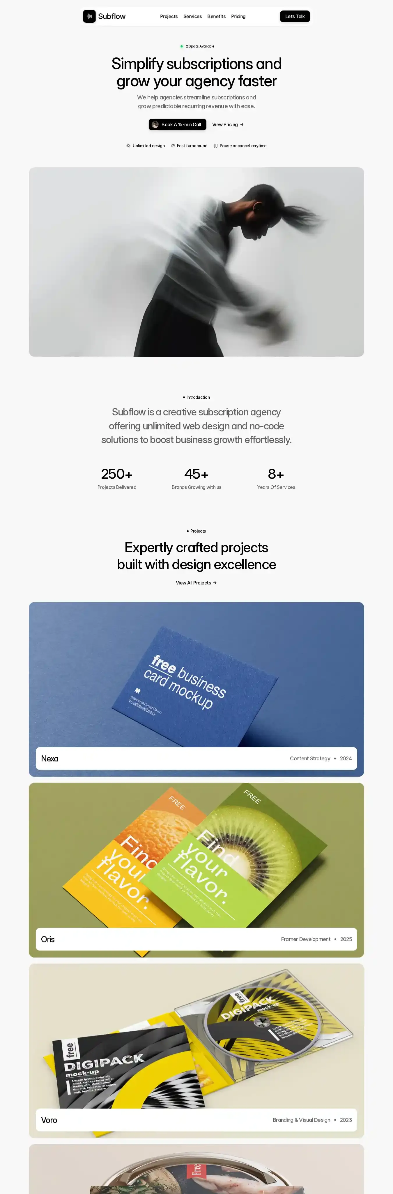 Subflow home page on desktop