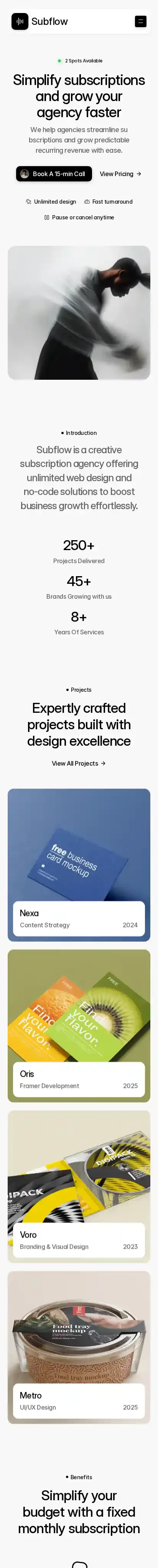 Subflow home page on mobile