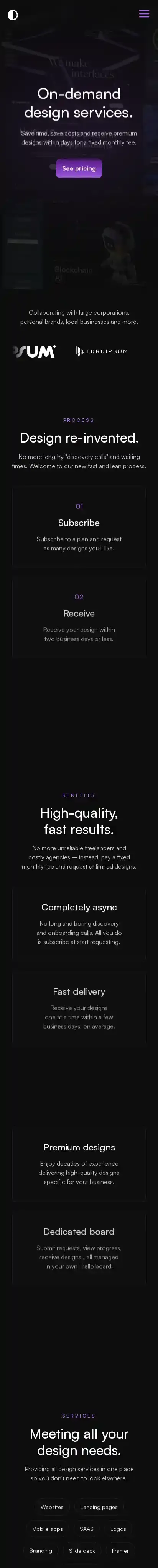 Subscription home page on mobile