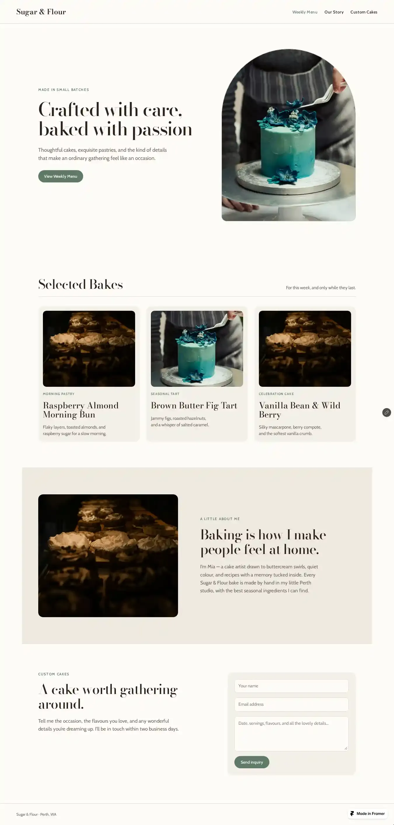 Sugar & Flour home page on desktop