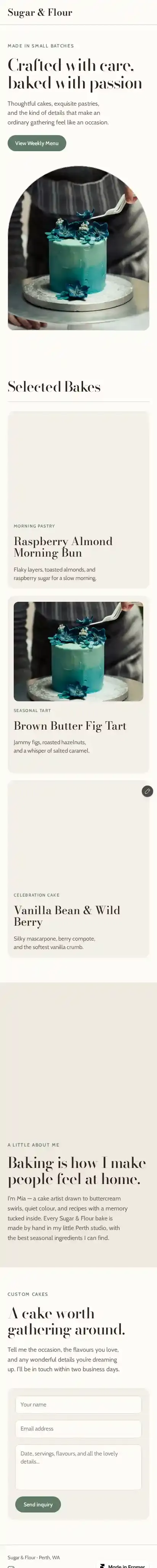 Sugar & Flour home page on mobile