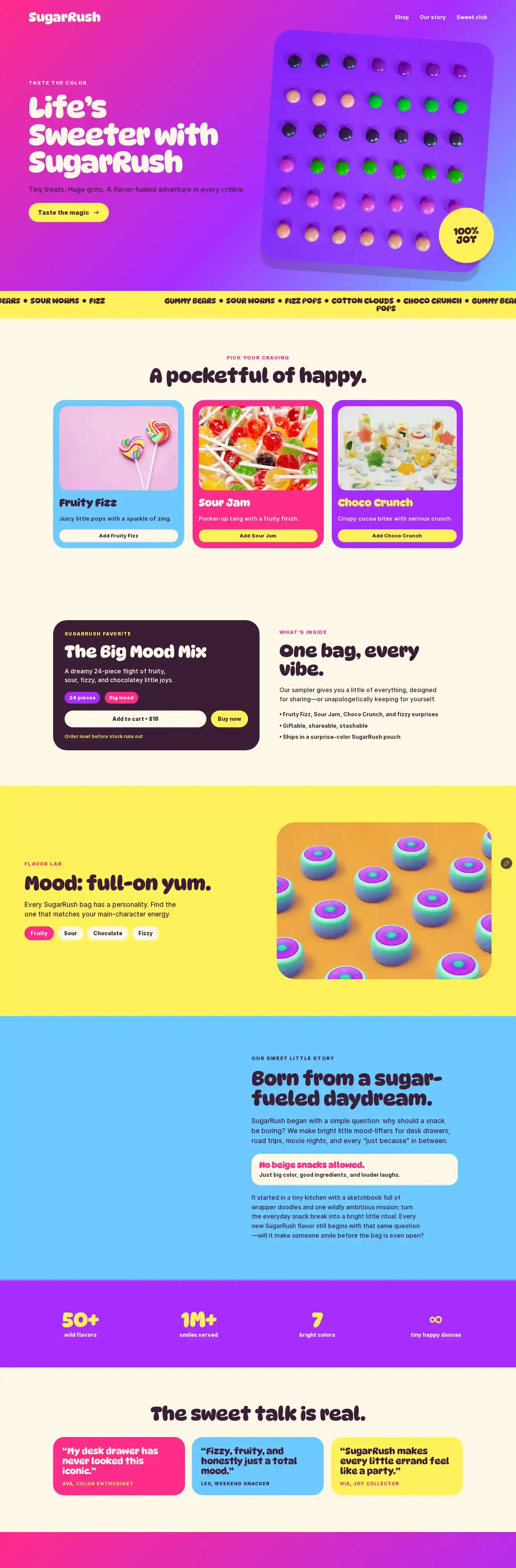 SugarRush home page on desktop