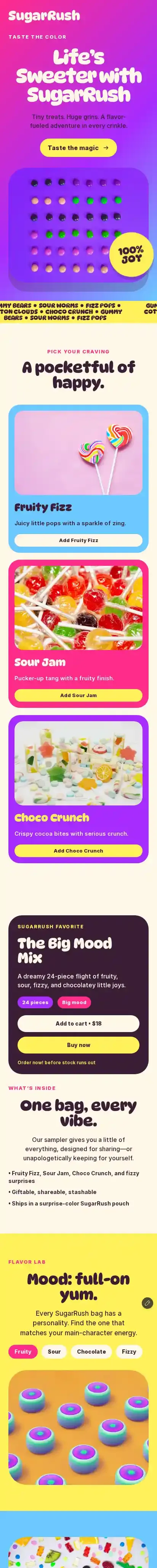 SugarRush home page on mobile