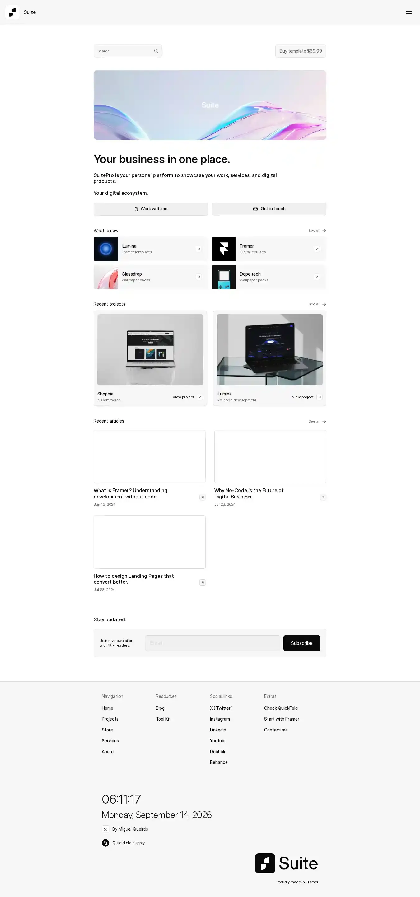 Suite home page on desktop