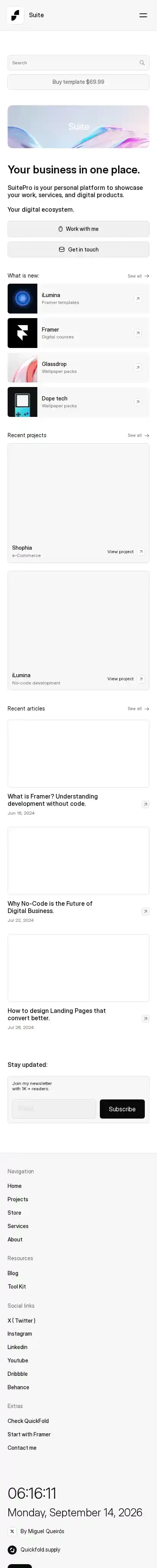 Suite home page on mobile