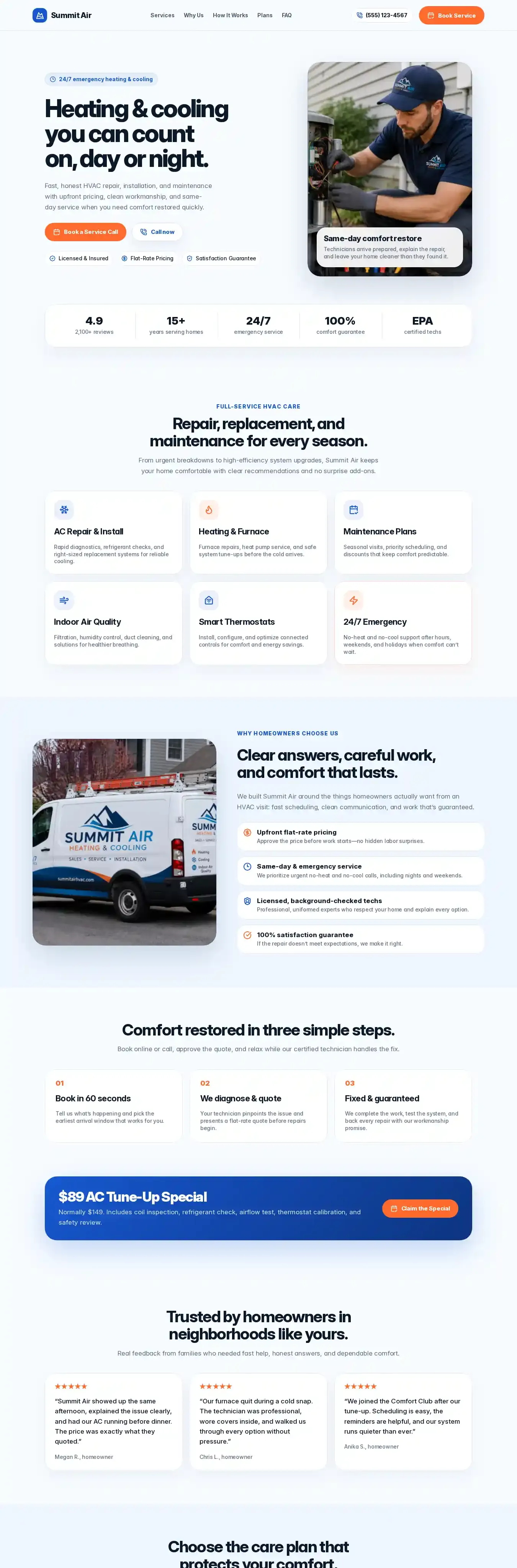 Summit — HVAC home page on desktop