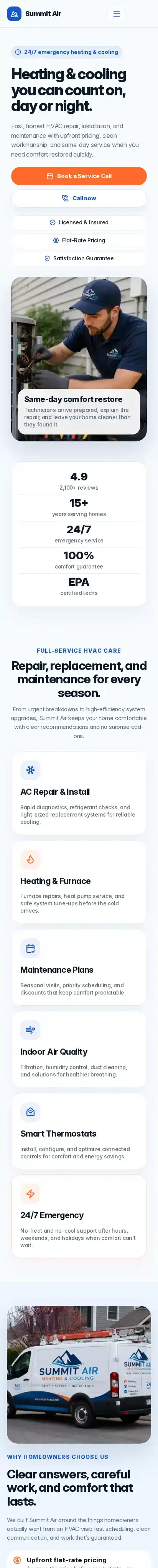 Summit — HVAC home page on mobile