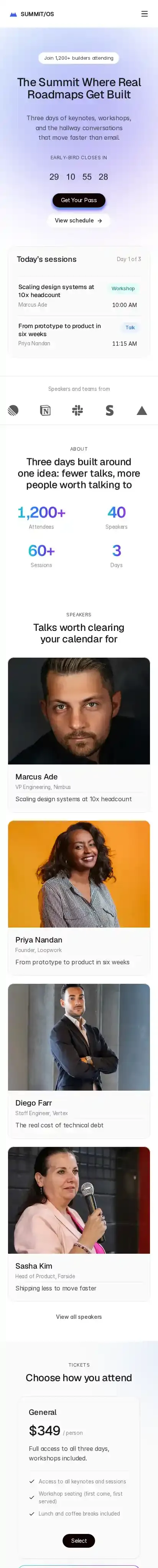 Summit/OS home page on mobile