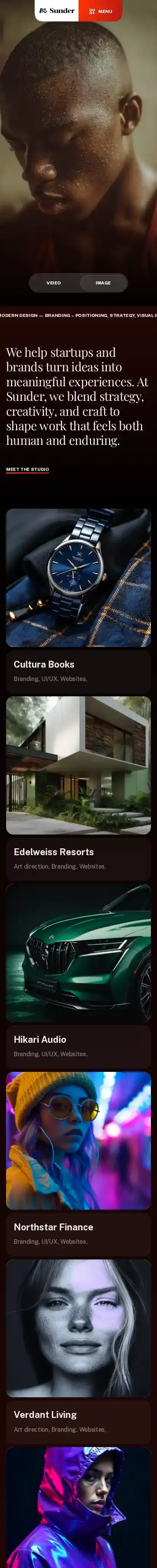Sunder home page on mobile