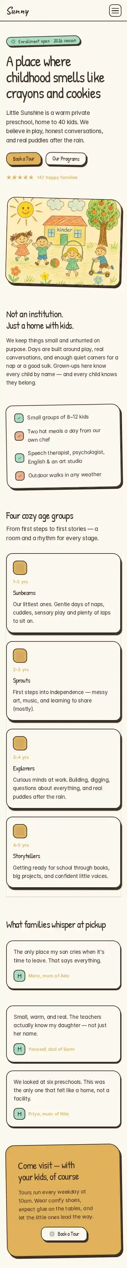 Sunny-kindergarten home page on mobile