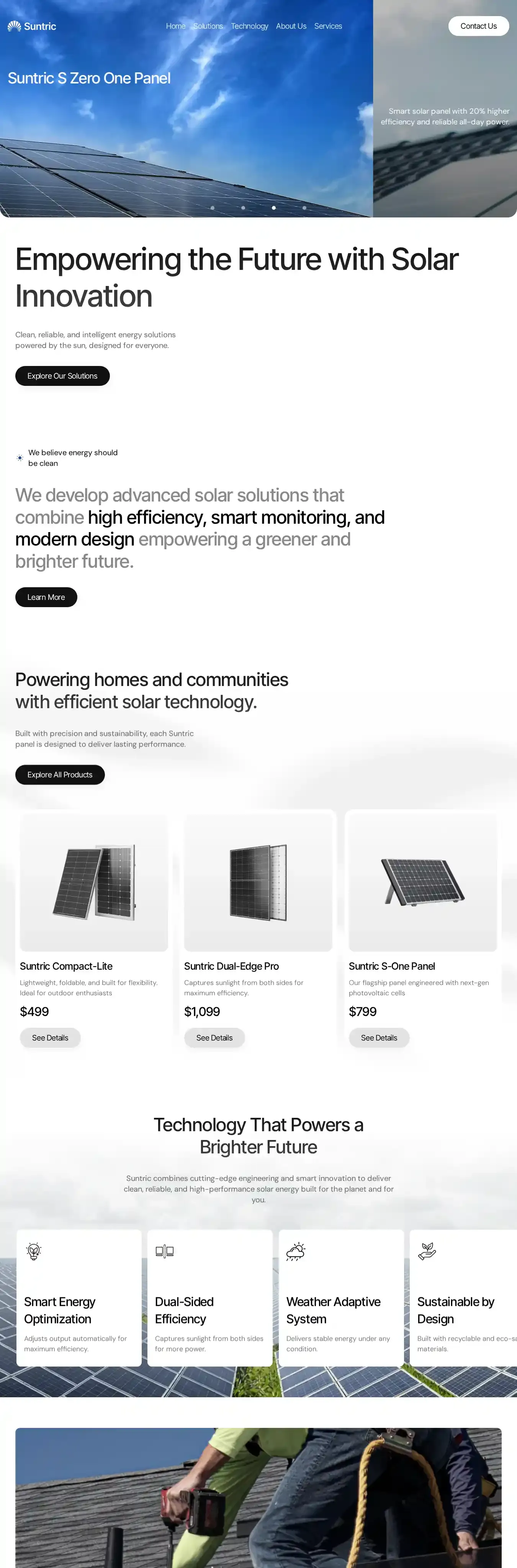 Suntric home page on desktop