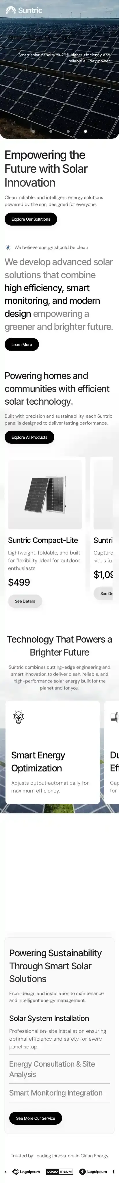 Suntric home page on mobile