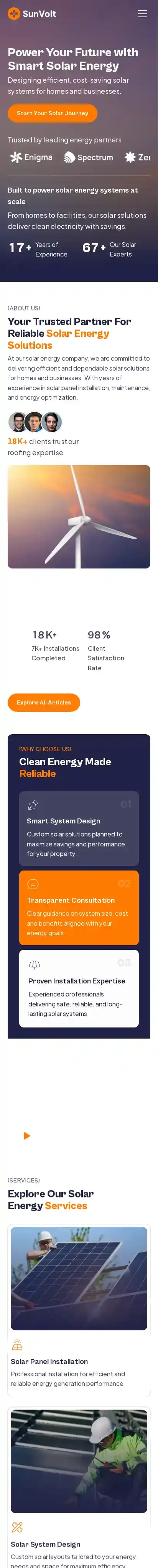 Sunvolt home page on mobile