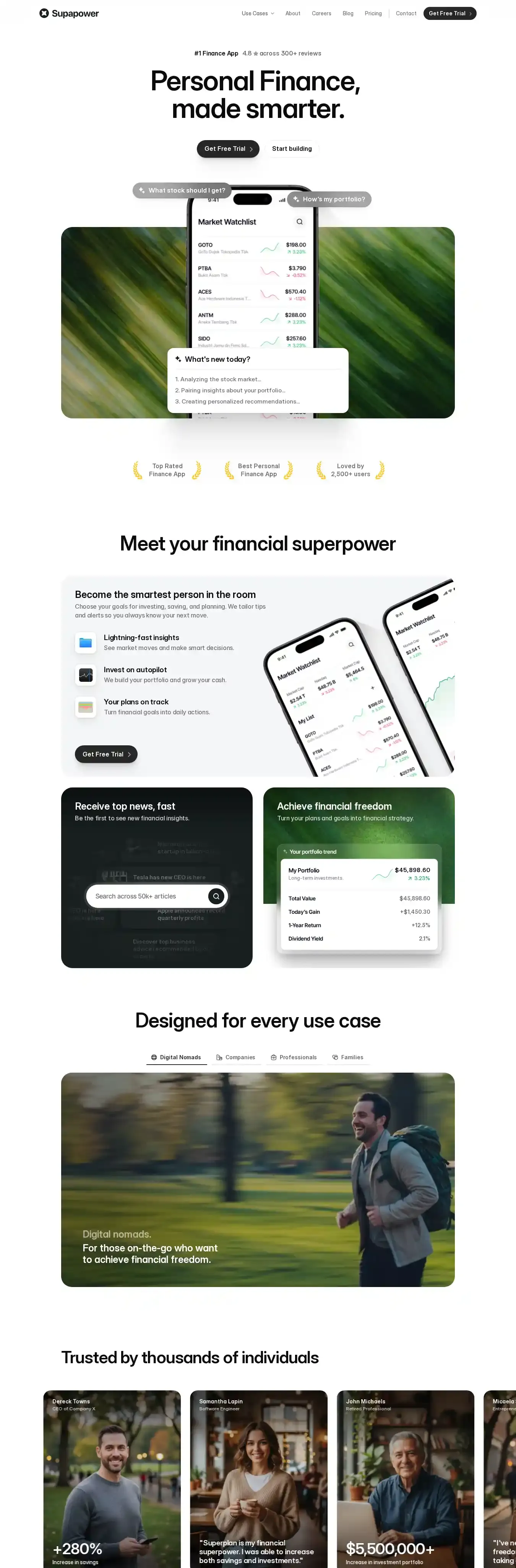 Supapower home page on desktop
