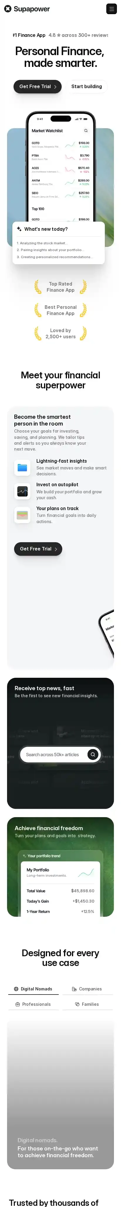 Supapower home page on mobile